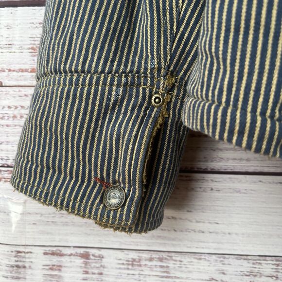 Kavu Sherpa Lined Hickory Railroad Stripe Chore Coat XXL Workwear Shirt Jacket - Picture 8 of 15